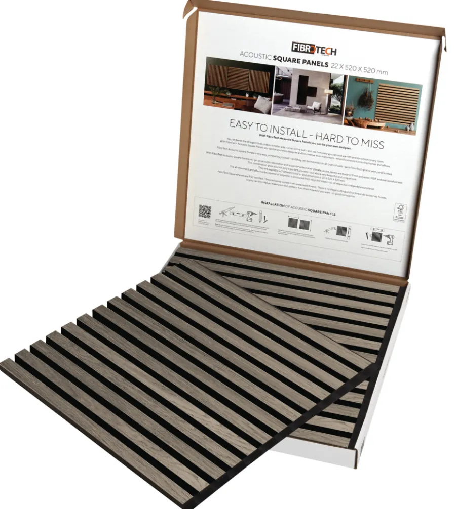 FibroTech Akustikpaneler & Tilbehør*Akustikpanel Square 22 × 520 × 520 mm 2-pk. Grey oak