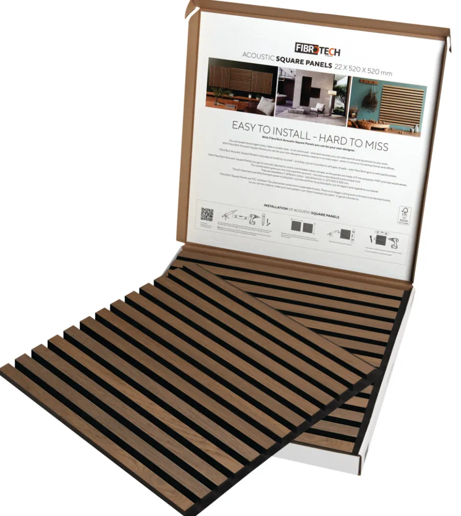 FibroTech Akustikpaneler & Tilbehør*Akustikpanel Square 22 × 520 × 520 mm 2-pk. Oiled oak
