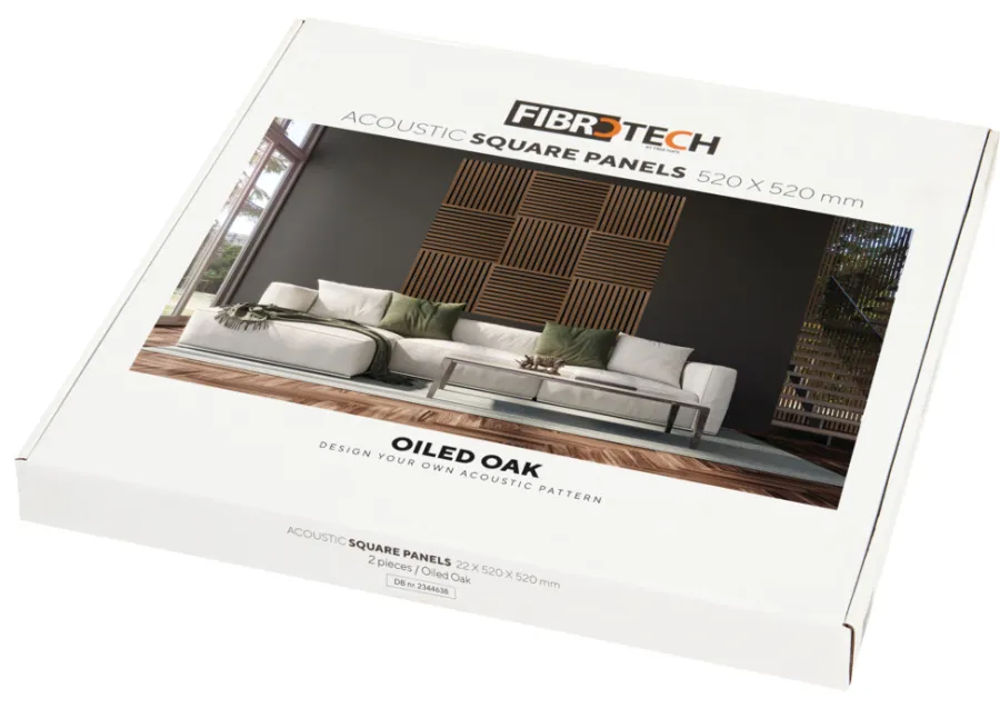 FibroTech Akustikpaneler & Tilbehør*Akustikpanel Square 22 × 520 × 520 mm 2-pk. Oiled oak