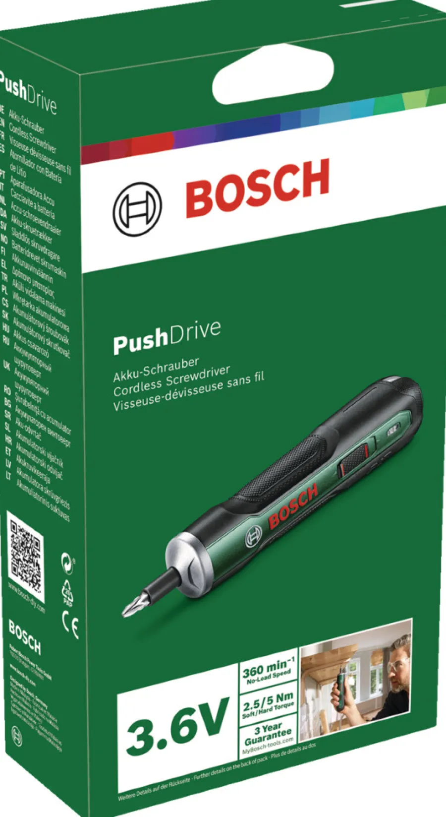 Bosch Spændeværktøj|Små Elmaskiner*PushDrive akku skruemaskine m/bits
