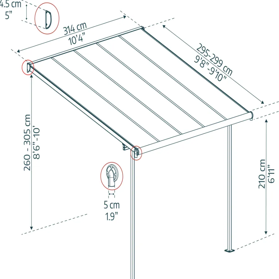 Canopia by Palram Overdækning*Sierra terrasseoverdækning 9,3 m² Ramme Antracit RAL 7016; Tagpaneler Klare