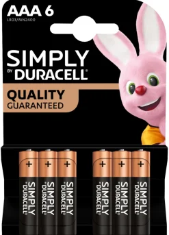 Duracell Batterier*Simply AAA alkaline batterier 6-pk.