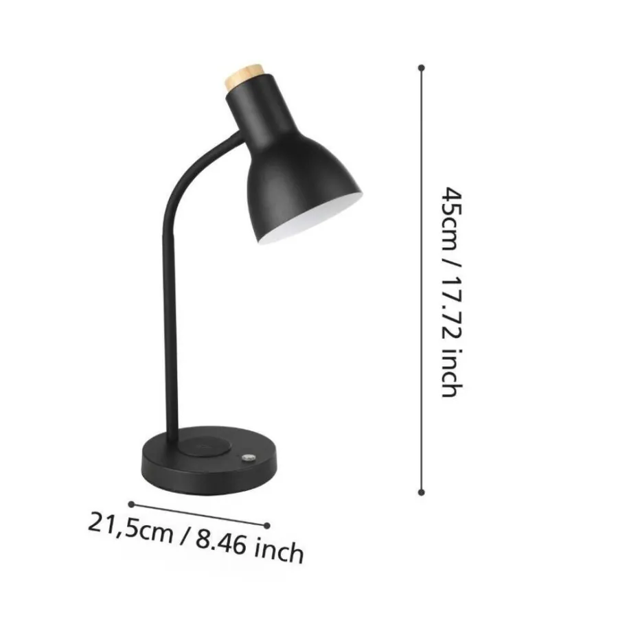 Eglo Bordlamper*Veradal bordlampe m/Qi-oplader Sort/træ