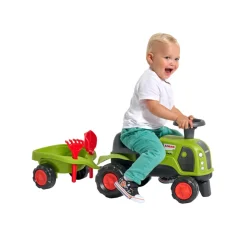 Falk Legetøj*Claas-traktor m/vogn, rive, skovl, rat og horn Rød/grøn/sort