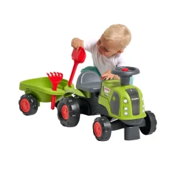 Falk Legetøj*Claas-traktor m/vogn, rive, skovl, rat og horn Rød/grøn/sort