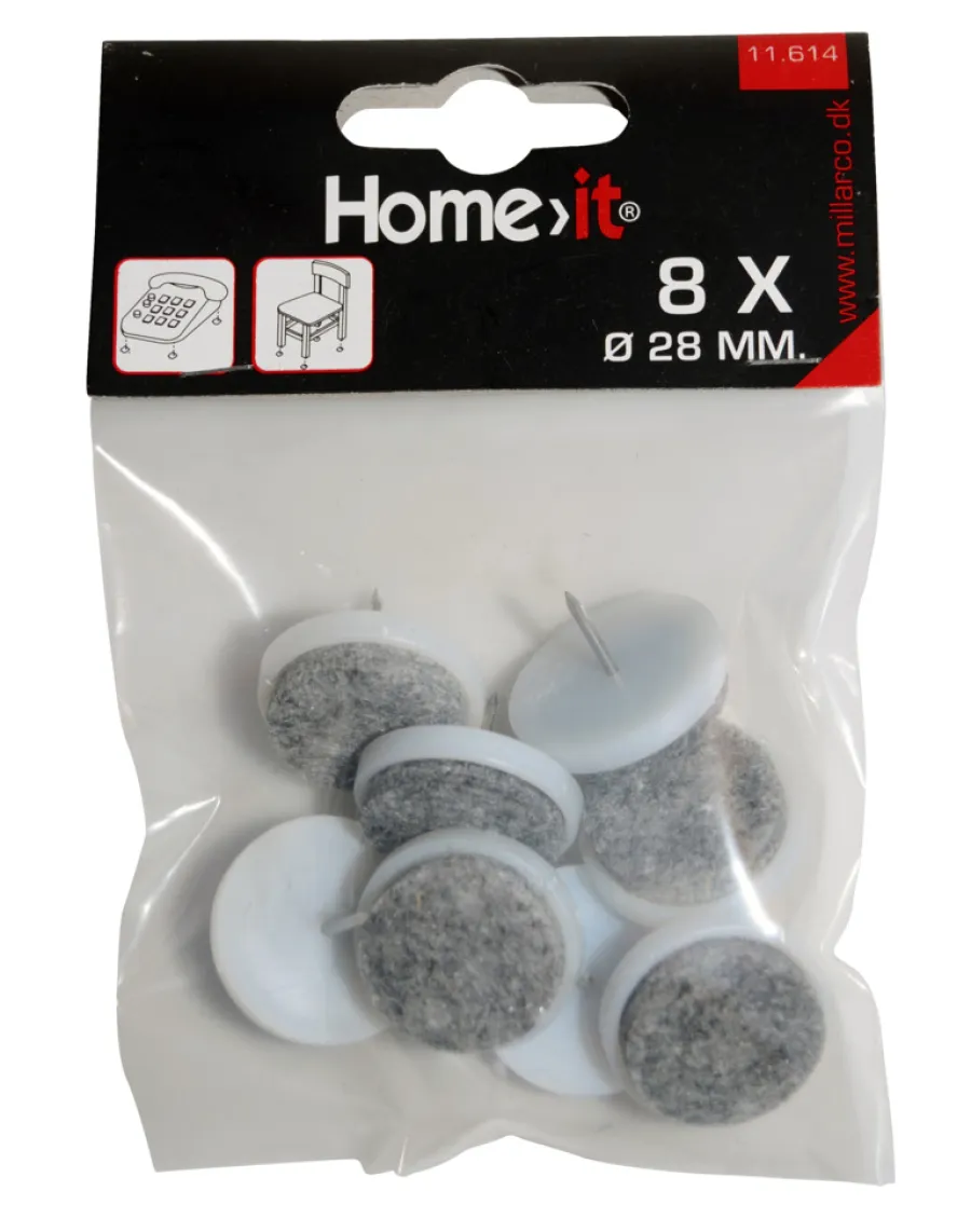 HOME it Filtpuder*Filtpuder med søm Ø28 mm grå - 8 stk.
