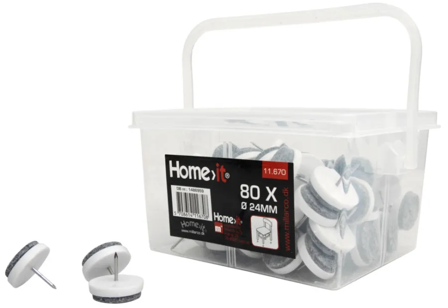 HOME it Filtpuder*Filtpuder med søm Ø24 mm grå - 80 stk.