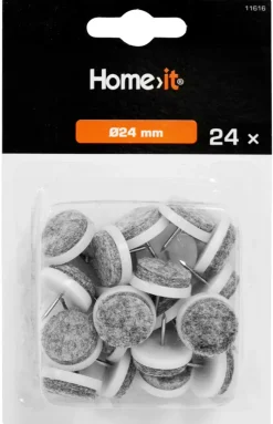HOME it Filtpuder*Filtpuder med søm Ø24 mm grå - 24 stk.