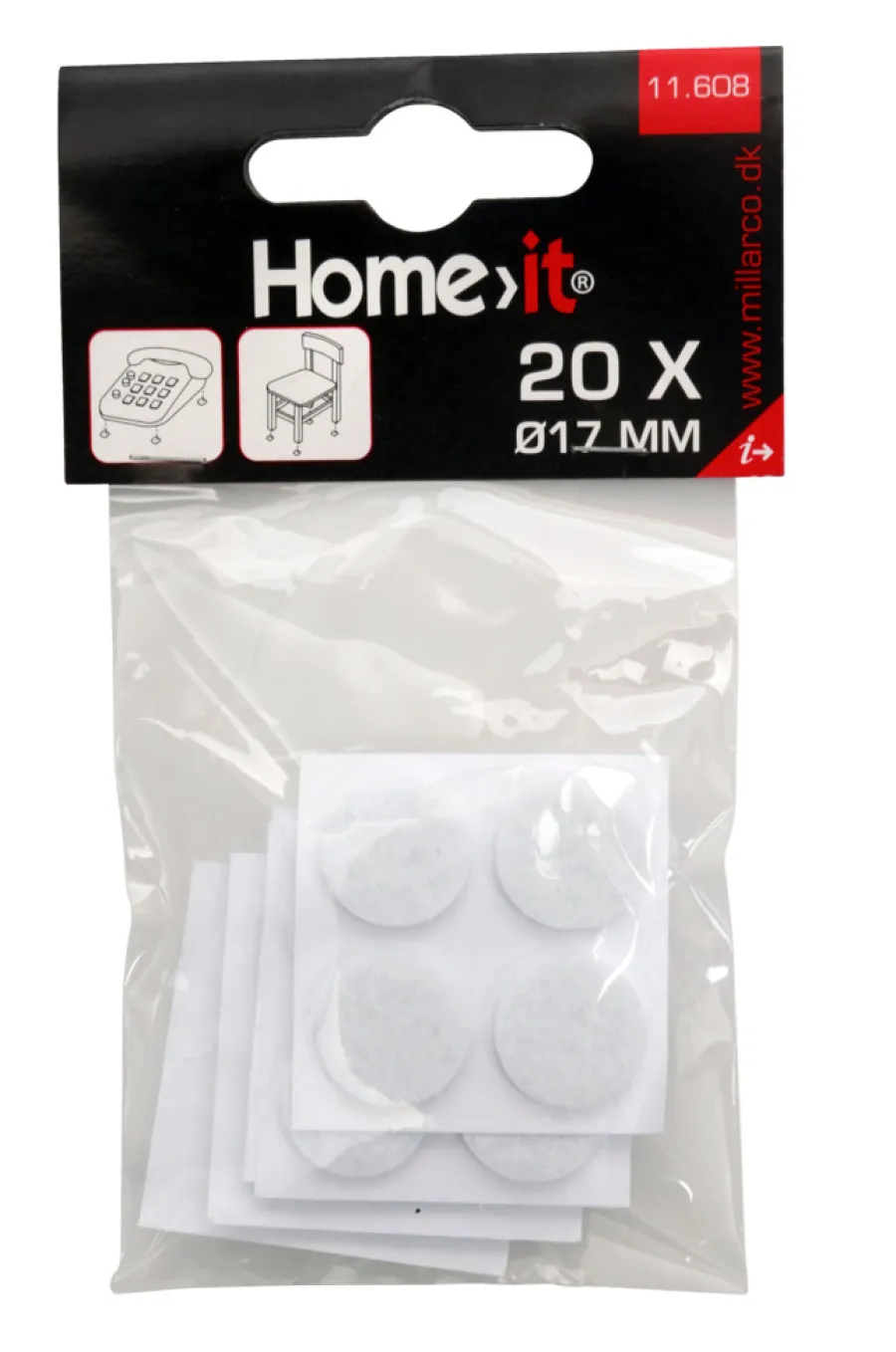 HOME it Filtpuder*Filtpuder selvklæbende Ø17 mm hvid - 20 stk.