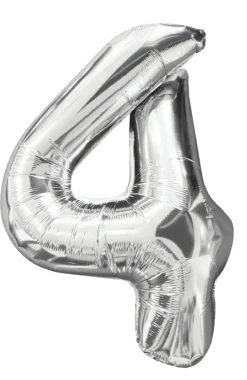 Pynt & Festudstyr*Folieballon nummer 4 H60 cm sølv