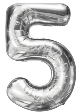 Pynt & Festudstyr*Folieballon nummer 5 H60 cm sølv