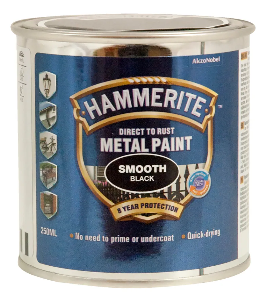 Hammerite Metalmaling Udendørs|Træ- & Metalmaling*metalmaling glat effekt 250 ml Sort