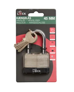 The lock Hængelåse*Hængelås Heavy Duty m/fire nøgler 45 mm Sølv