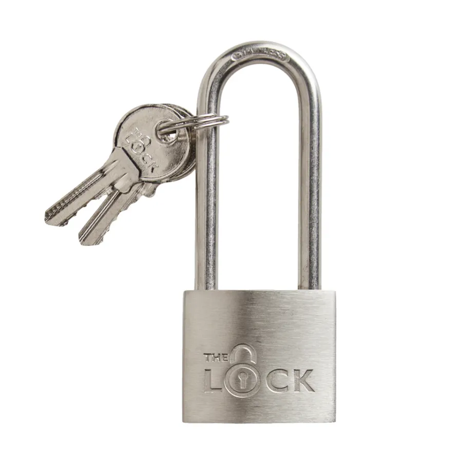 The lock Hængelåse*Hængelås m/to nøgler lang model 40 mm rustfrit stål Sølv