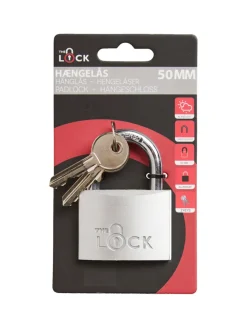 The lock Hængelåse*Hængelås m/to nøgler 50 mm aluminium Sølv