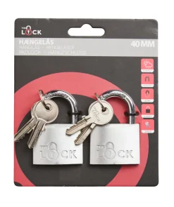 The lock Hængelåse*Hængelås m/to nøgler 40 mm aluminium - 2-pk. Sølv