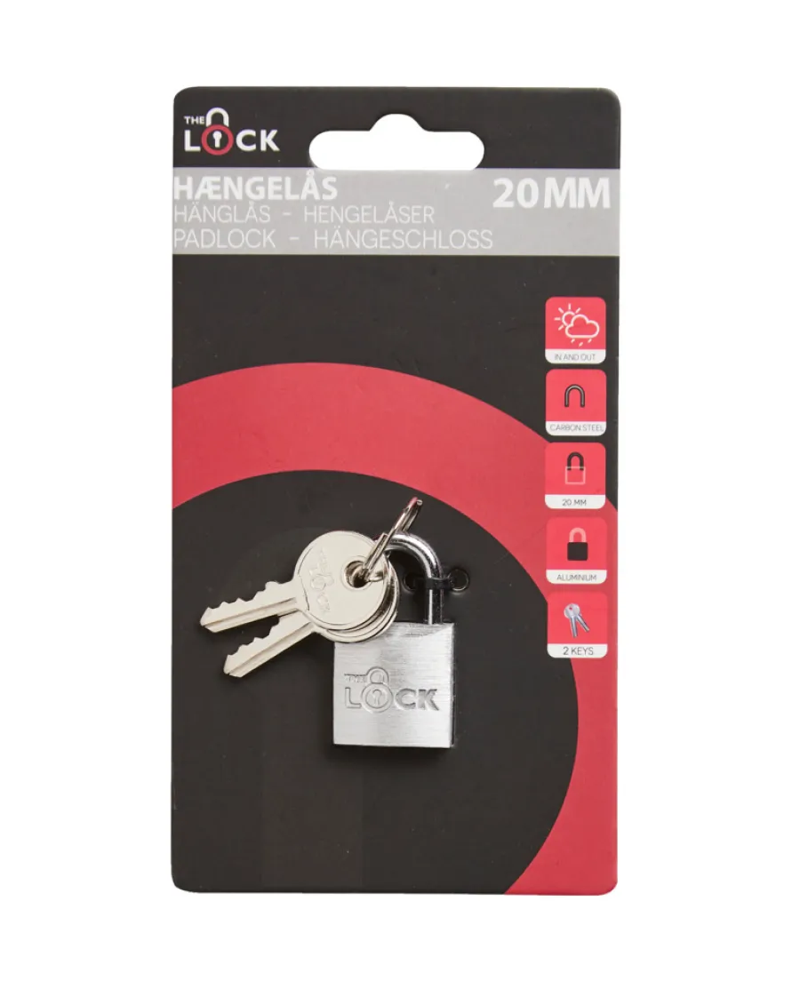 The lock Hængelåse*Hængelås m/to nøgler 20 mm aluminium Sølv