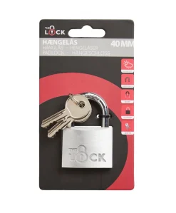 The lock Hængelåse*Hængelås m/to nøgler 40 mm aluminium Sølv