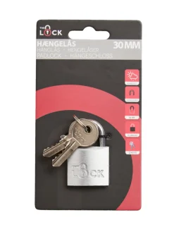 The lock Hængelåse*Hængelås m/to nøgler 30 mm aluminium Sølv
