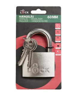 The lock Hængelåse*Hængelås m/to nøgler 60 mm rustfrit stål Sølv