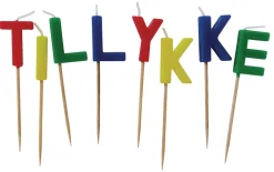 Pynt & Festudstyr*Kagelys TILLYKKE 8 stk. multifarvet