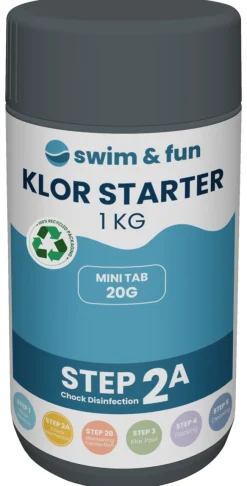 Swim & Fun Poolkemi & Testudstyr*Klor Starter hurtigklor 20 gr tabs 1 kg -