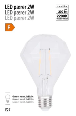 Led-Pærer*LED-filamentpære diamant 2 W E27