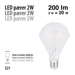 Led-Pærer*LED-filamentpære diamant 2 W E27