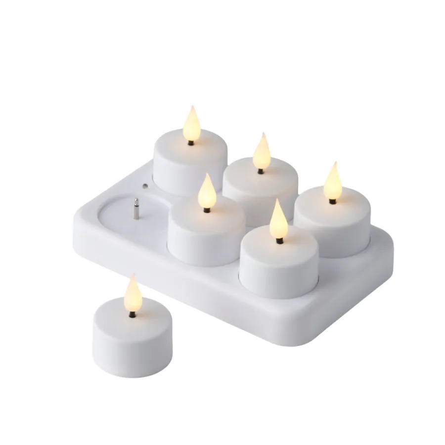 Stemning® Dekorativ Belysning - Indendørs*LED-fyrfadslys m/fjernbetjening genopladelig 6-pk. Hvid
