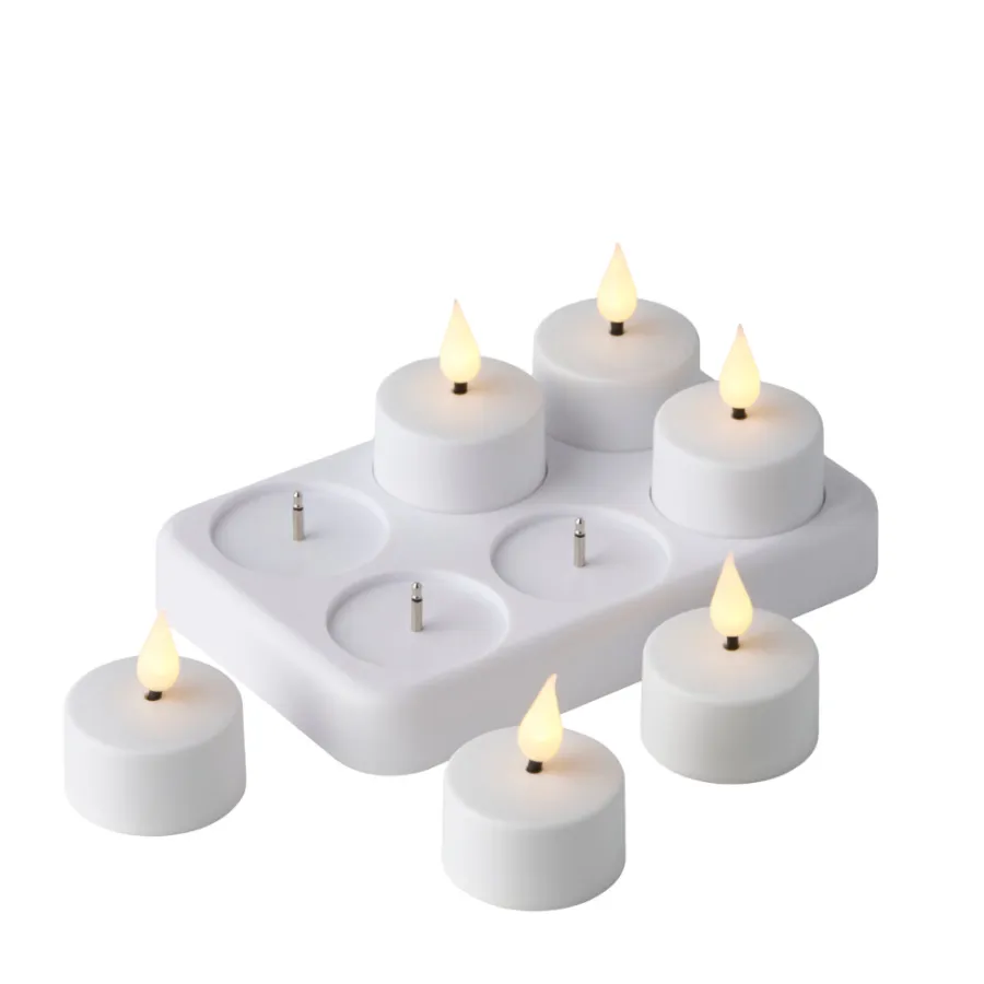 Stemning® Dekorativ Belysning - Indendørs*LED-fyrfadslys m/fjernbetjening genopladelig 6-pk. Hvid