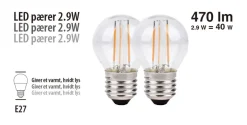 Led-Pærer*LED-kronepære 2,9 W E27 2-pk.