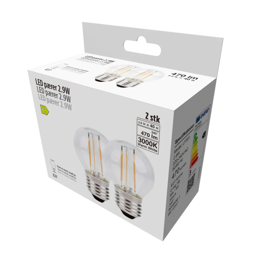 Led-Pærer*LED-kronepære 2,9 W E27 2-pk.