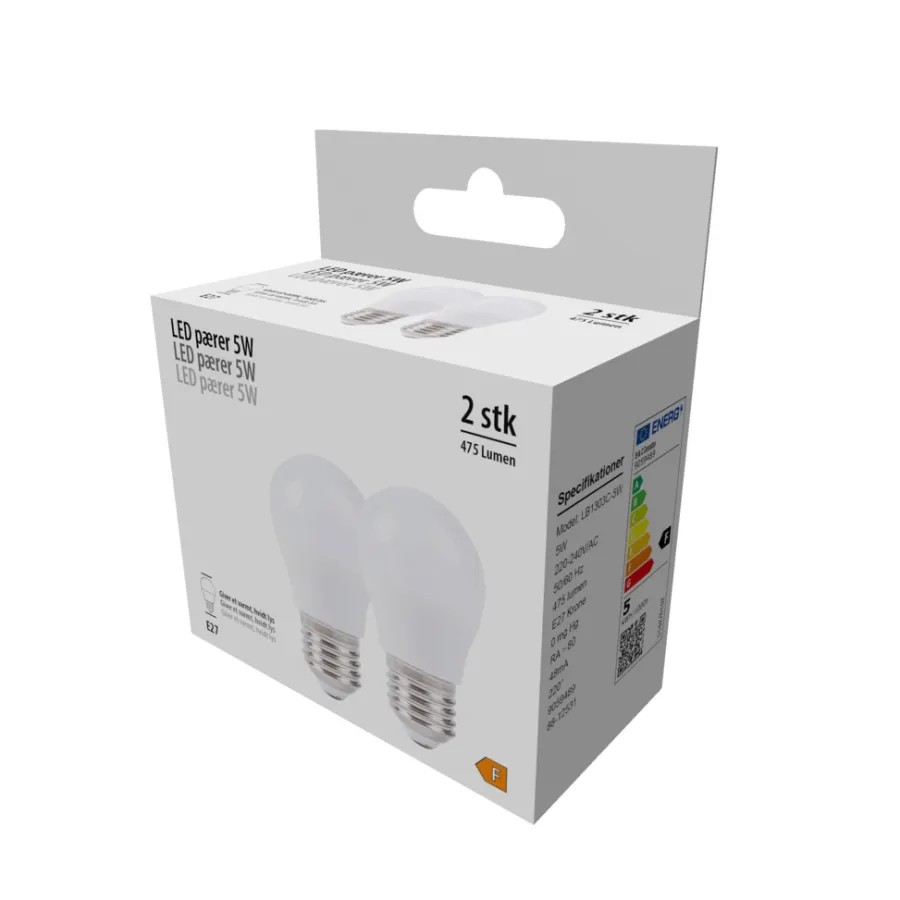 Led-Pærer*LED-kronepære 4,9 W E27 2-pk.