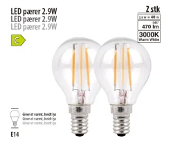 Led-Pærer*LED-kronepære 2,9 W E14 2-pk.