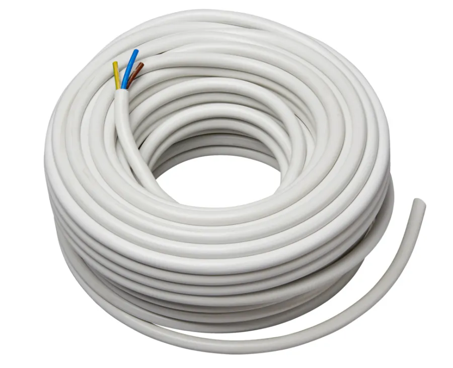 Kabler & Ledninger*Ledning rund 3 x 1,5 mm² 25 meter Hvid