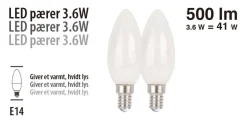 Led-Pærer*LED-pære kerte 3,6 W E14 2-pk.