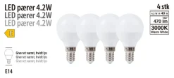 Led-Pærer*LED-pære krone 4,2 W E14 4-pk.