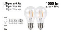 Led-Pærer*LED-pære standard 6,5 W E27 2-pk.