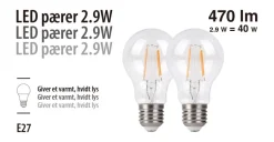 Led-Pærer*LED-pære standard 2,9 W E27 2-pk.