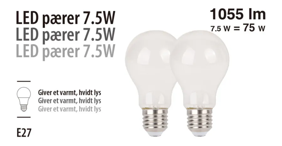 Led-Pærer*LED-pære standard 7,5 W E27 2-pk.
