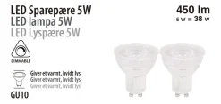 Led-Pærer*LED-spotpære 5 W GU10 dæmpbar 2-pk.