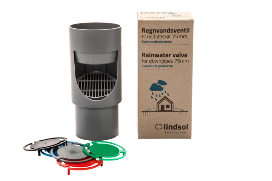 Lindsolutions Regnvand|Vandsikring*regnvandsventil til nedløbsrør 75 mm