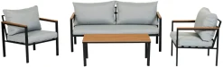 Sunlife® Sæsonafslutning|Loungemøbler*Loungesæt Tokyo 4 dele sort/grå/teak -