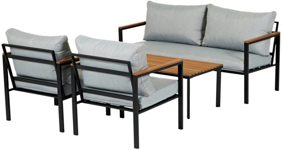 Sunlife® Sæsonafslutning|Loungemøbler*Loungesæt Tokyo 4 dele sort/grå/teak -