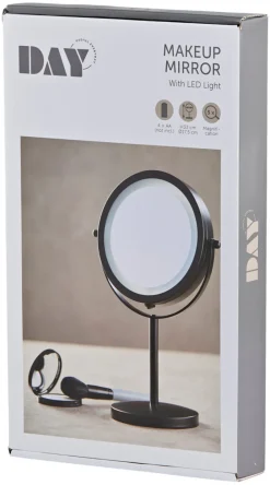 DAY Tilbehør Til Badeværelset|Spejle*Makeup spejl m/lys Ø 17,5 cm - Sort