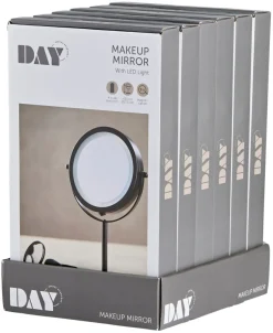 DAY Tilbehør Til Badeværelset|Spejle*Makeup spejl m/lys Ø 17,5 cm - Sort