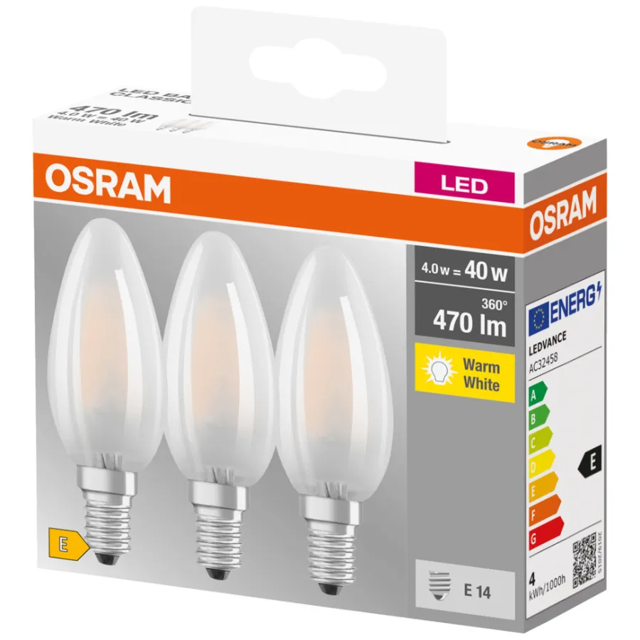 Osram Led-Pærer*LED Base kertepære E14 4 W 3-pk.