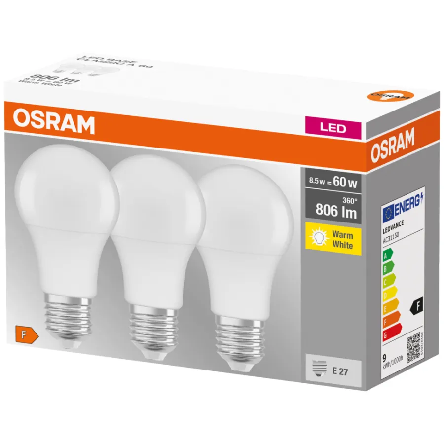 Osram Led-Pærer*LED standardpære E27 8,5 W 3-pk.