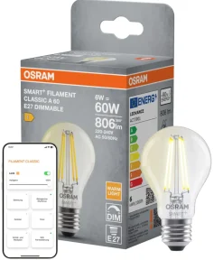 Osram Led-Pærer|Smart Pærer*SMART+ filament pære standard hvid E27 6 W