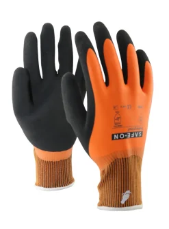 Safe-On Arbejdshandsker*vandtætte arbejdshandsker sort/orange str. 10